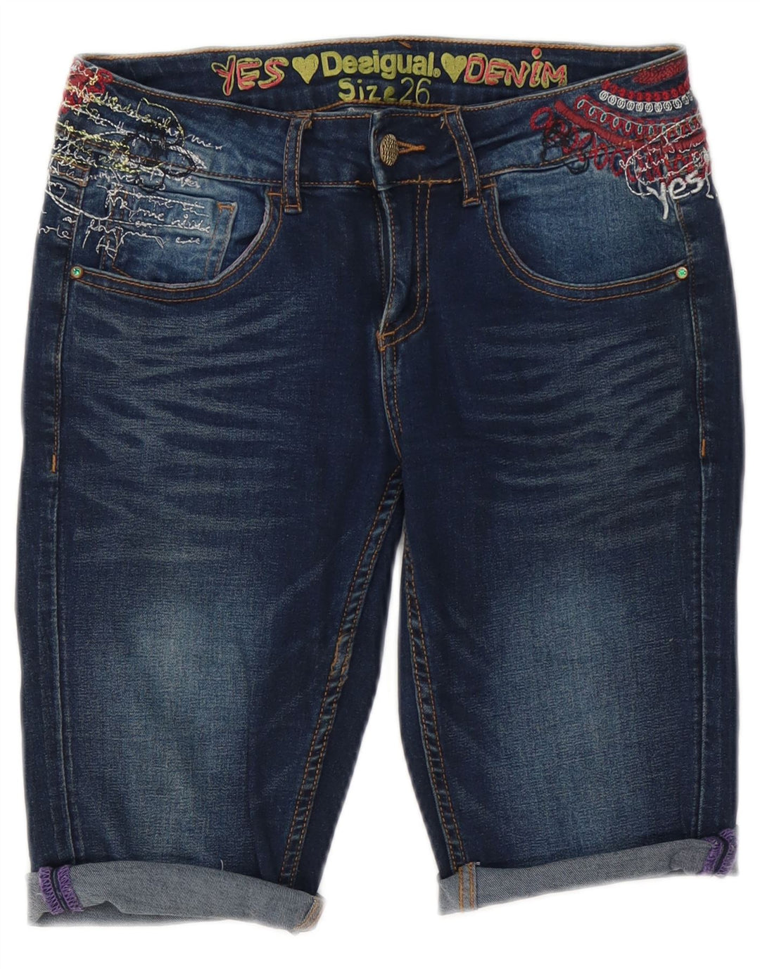 Damskie spodenki jeansowe Desigual Graphic W26 Small, niebieskie, bawełniane