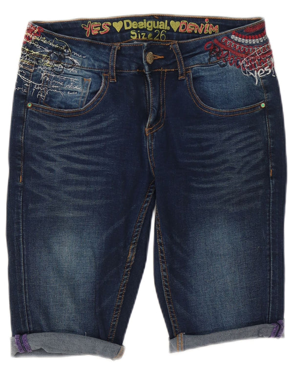 Damskie spodenki jeansowe Desigual Graphic W26 Small, niebieskie, bawełniane