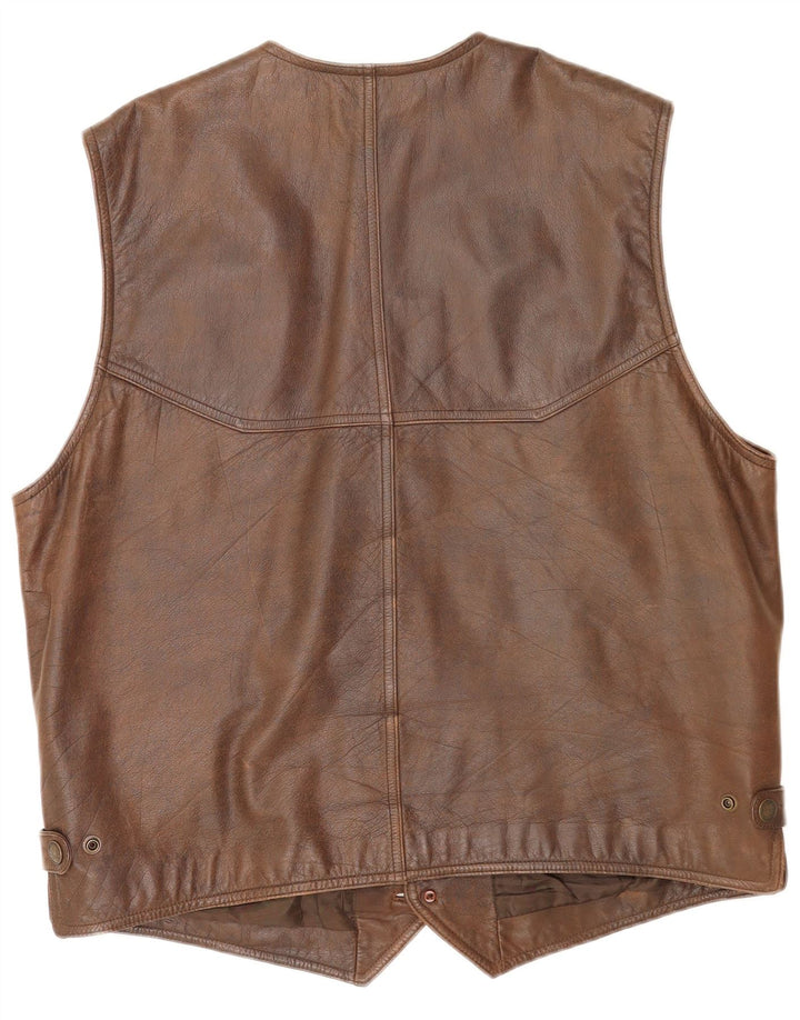 Vintage męska skórzana kamizelka IT 56 3XL brązowa