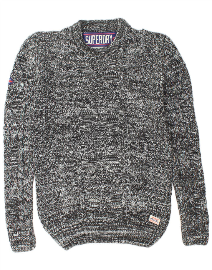SUPERDRY Męski sweter z okrągłym dekoltem Średni szary, nakrapiany akryl
