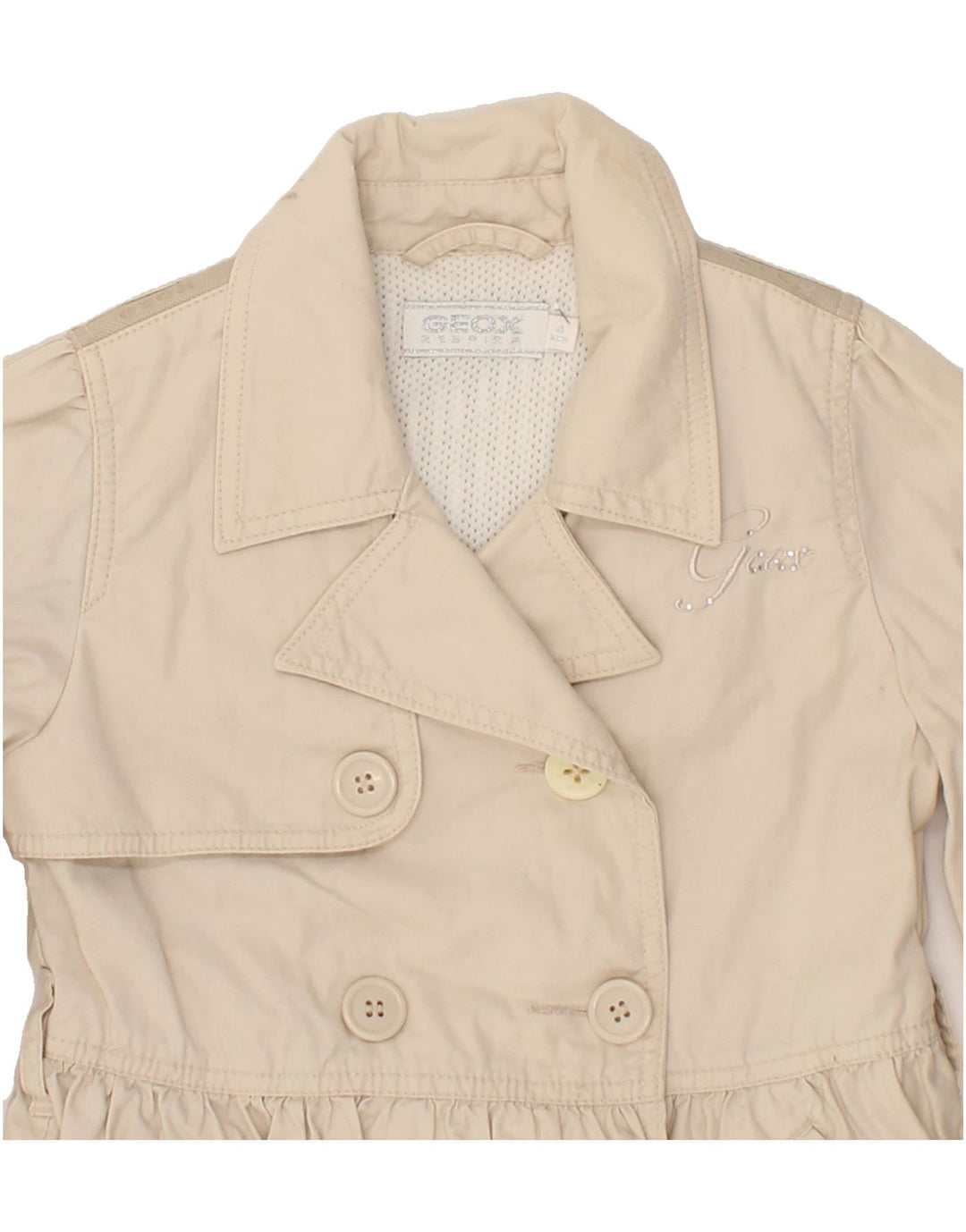 GEOX Girls Double Breasted Bomber Jacket 3-4 Years Beige Cotton Vintage Geox and Second-Hand Geox from Messina Hembry 