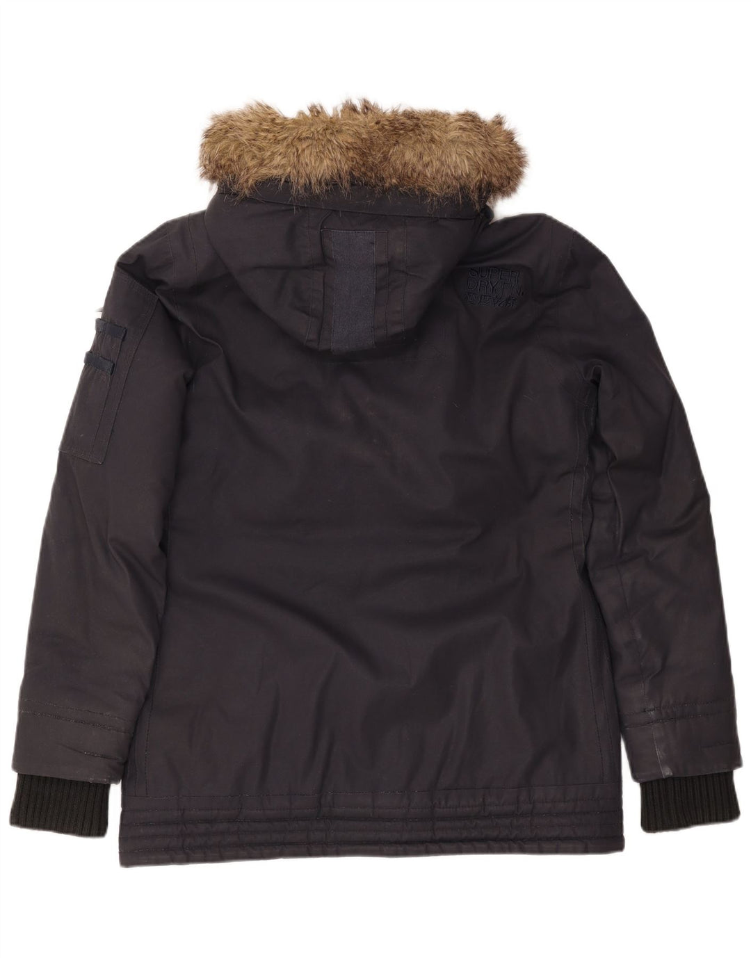 SUPERDRY Damska kurtka parka z kapturem UK 16, duża, granatowa, bawełniana