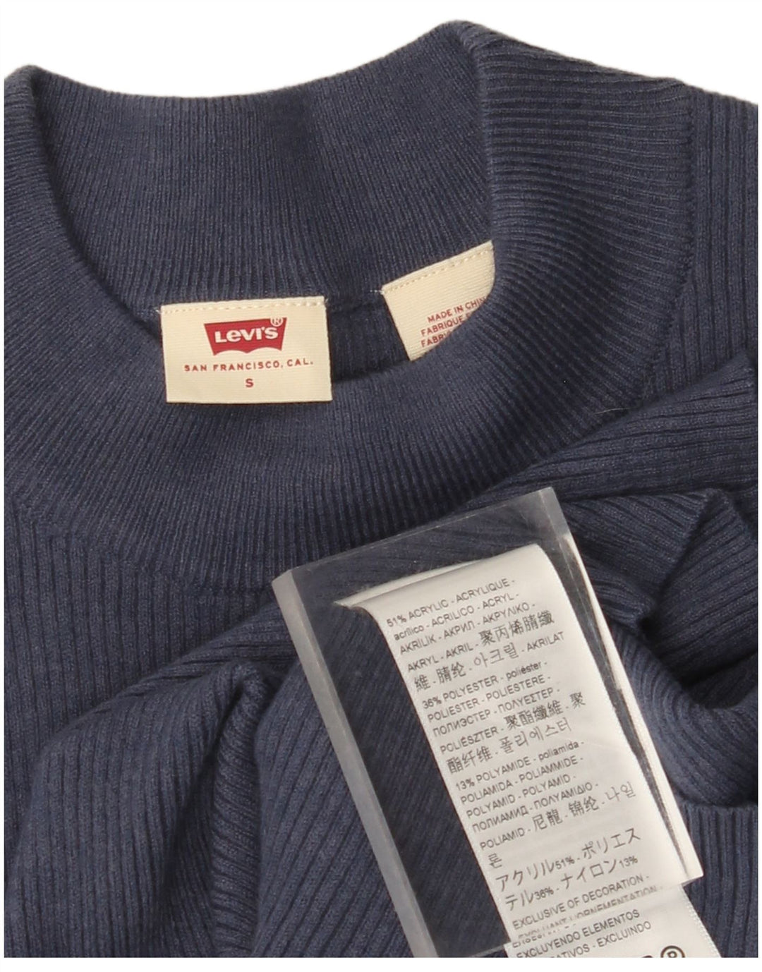 Damski sweter z okrągłym dekoltem LEVI'S UK 8, mały, granatowy, akrylowy
