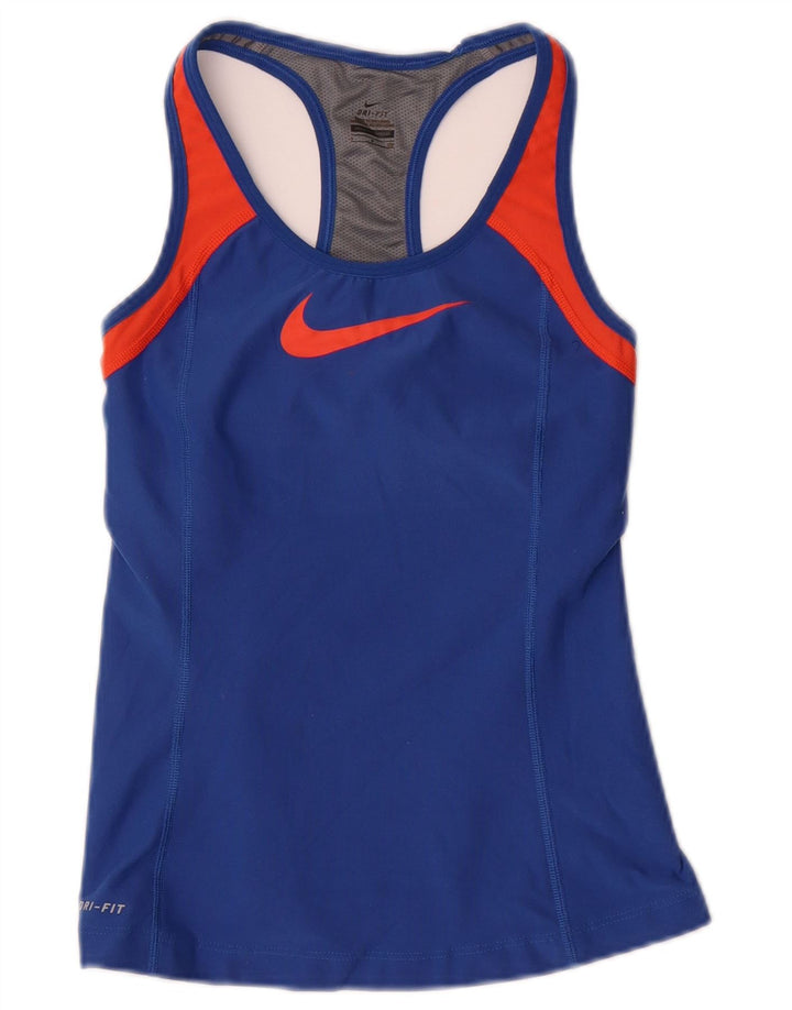 Damska kamizelka NIKE Dri Fit Graphic Top UK 8, mała, granatowa, z blokami kolorów