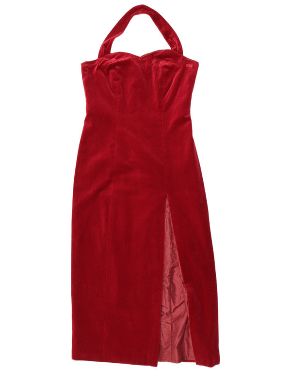 Aksamitna sukienka damska w stylu vintage, UK 12, średni burgund