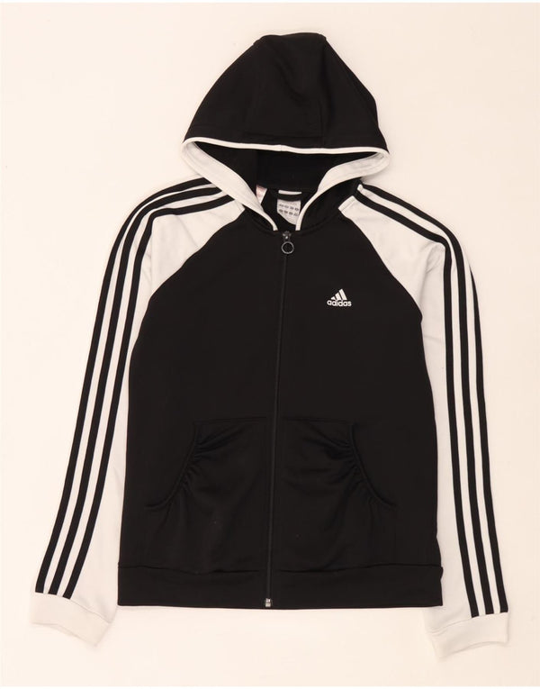 Adidas Dziewczęcy sweter z kapturem i zamkiem błyskawicznym 13-14 lat Czarny poliester z blokami kolorów