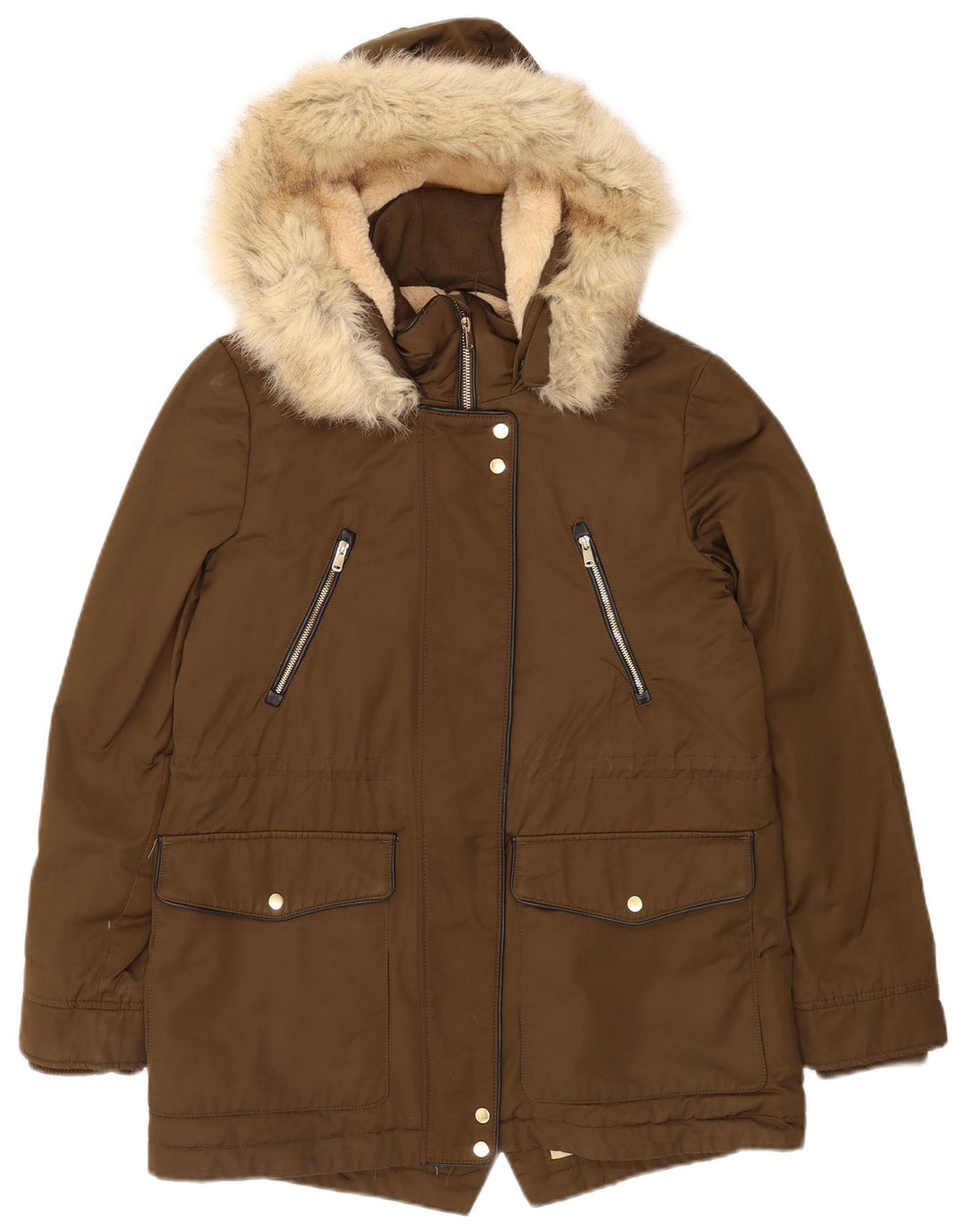 Kurtka damska Zara Trafaluc Oversize Sherpa Parka UK 10 Small Brown