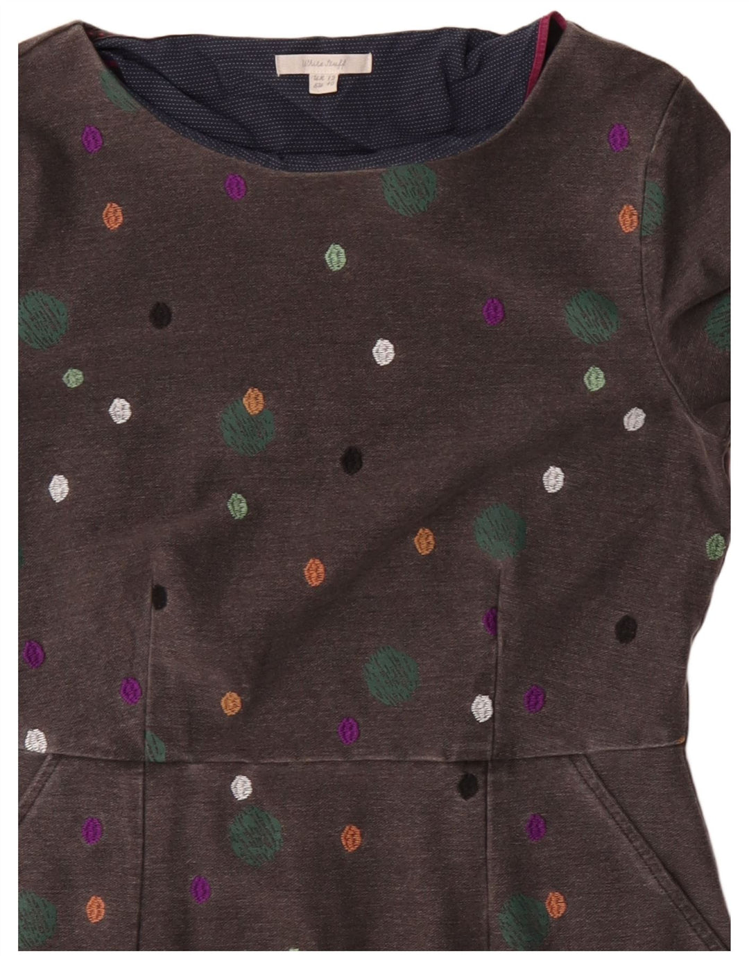 WHITE STUFF Damska sukienka płaszczowa z rękawem 3/4 UK 12, średnio szara w cętki