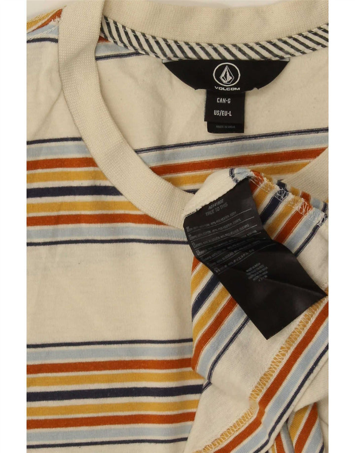 T-shirt męski Volcom Top, duży, beżowy, bawełniany w paski