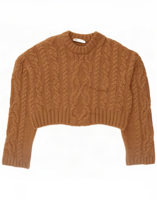 Damski sweter Zara Crop Oversize z dekoltem w łódkę UK 14 Średni brąz