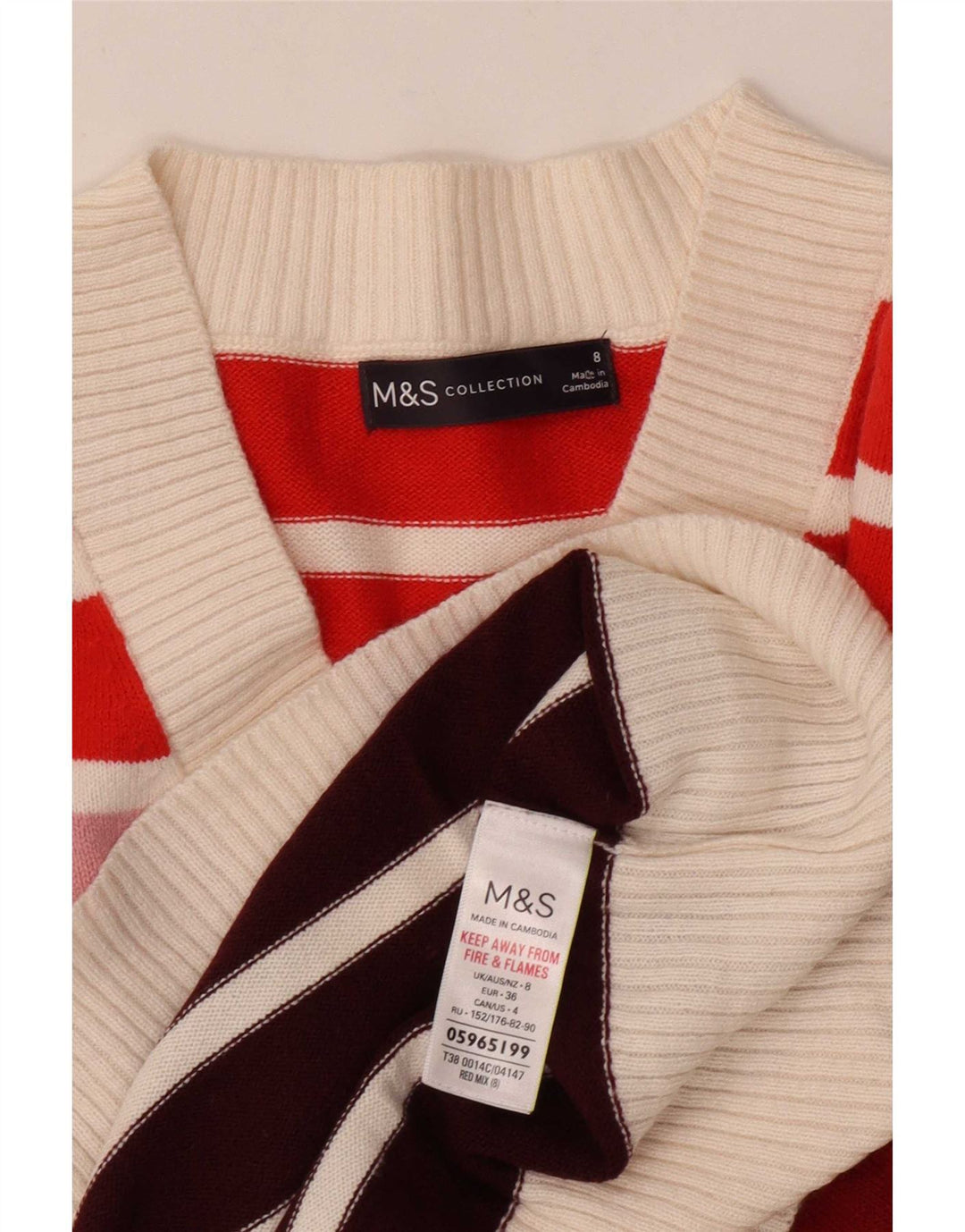 Marks & Spencer Damski sweter z dekoltem w kształcie litery V, UK 8, mały, wielokolorowy