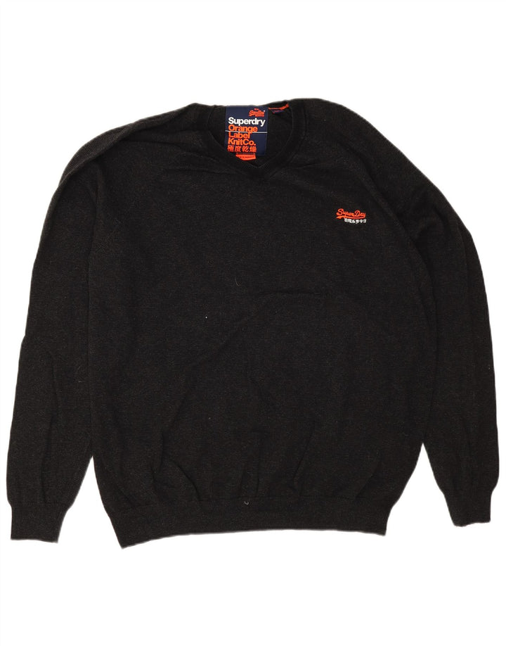 Męski sweter Superdry z dekoltem w kształcie litery V, 2XL, szara bawełna