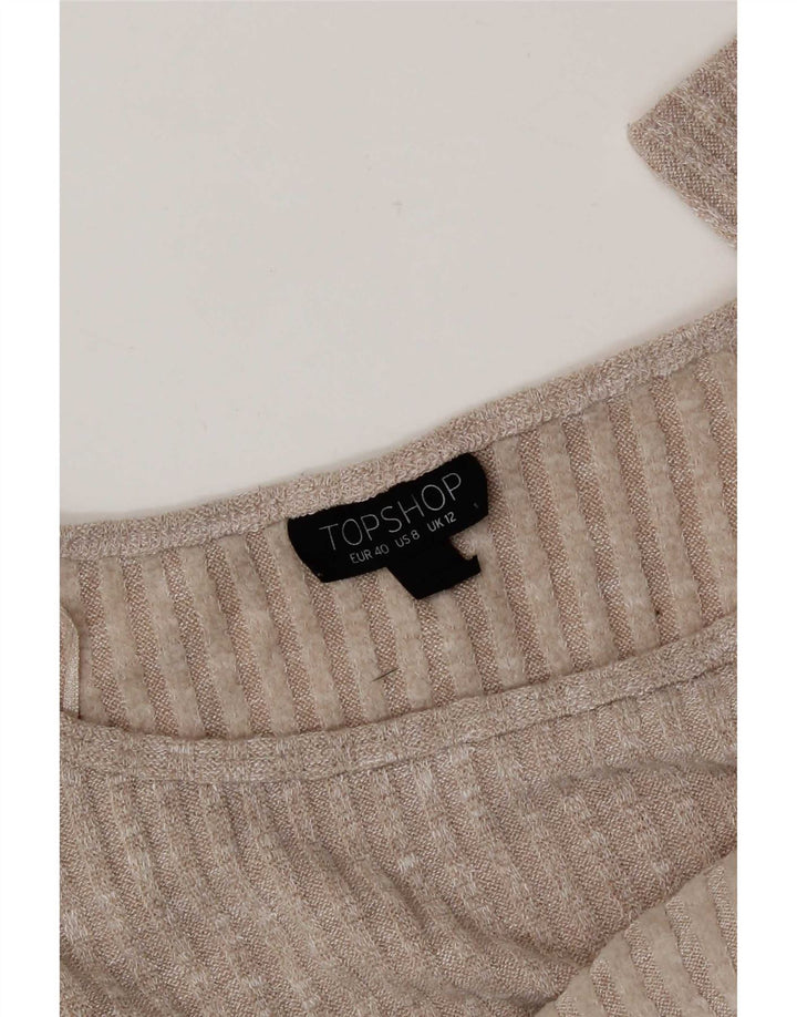 Topshop damski krótki top oversize z długim rękawem UK 12 średni beż nakrapiany
