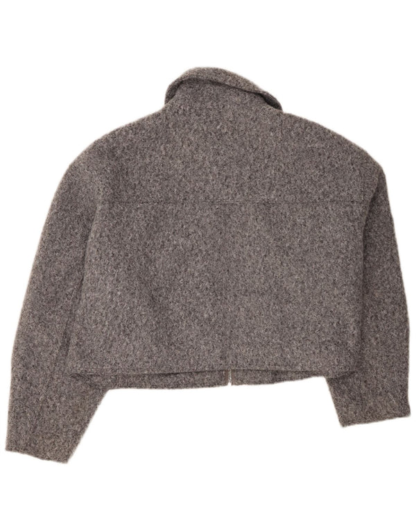 Zara Womens Crop Bomber Jacket UK 20 2XL Grey Polyester