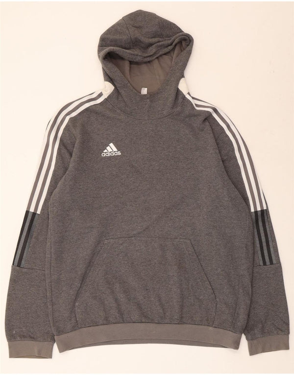 Męski sweter z kapturem ADIDAS, duży, szary, z bawełny w cętki