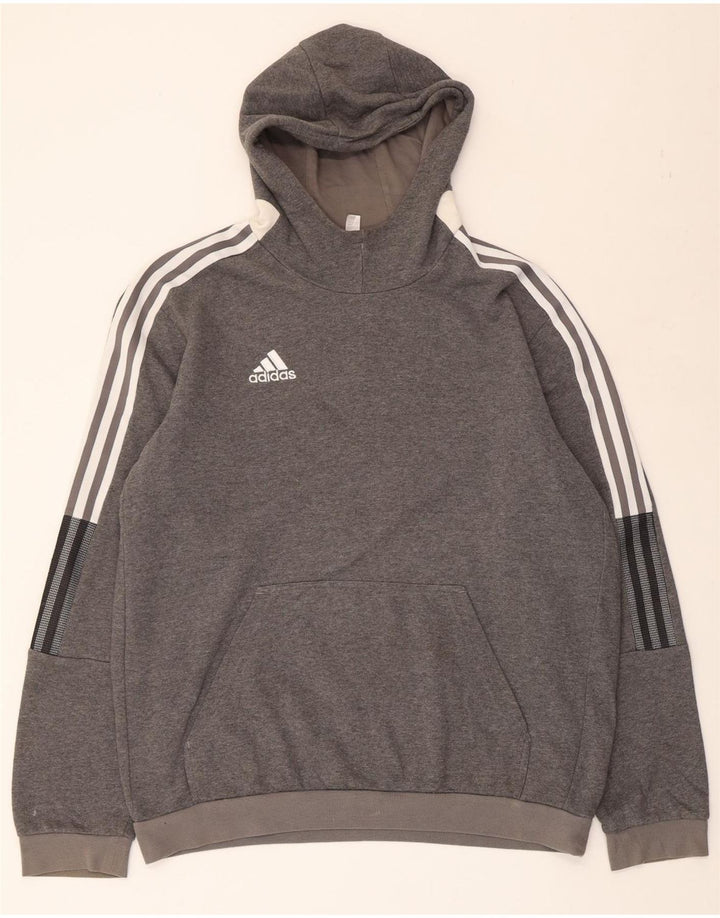 Męski sweter z kapturem ADIDAS, duży, szary, z bawełny w cętki
