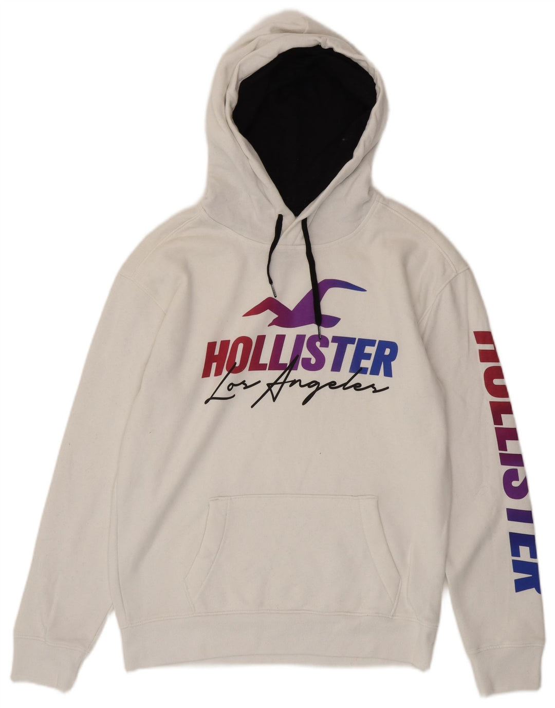 HOLLISTER Męski sweter z kapturem i grafiką, mały, biały, bawełniany