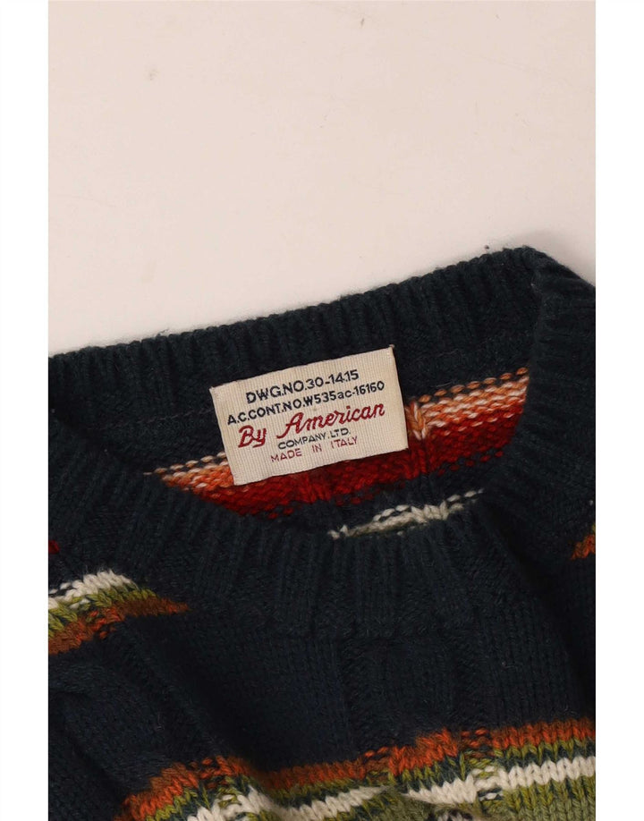 Męski sweter z wycięciem pod szyją w stylu vintage, w średnie, wielokolorowe paski