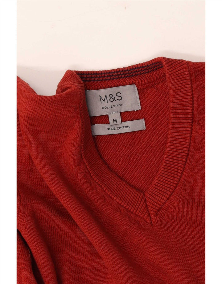 Męski sweter Marks & Spencer z dekoltem w kształcie litery V, średni czerwony