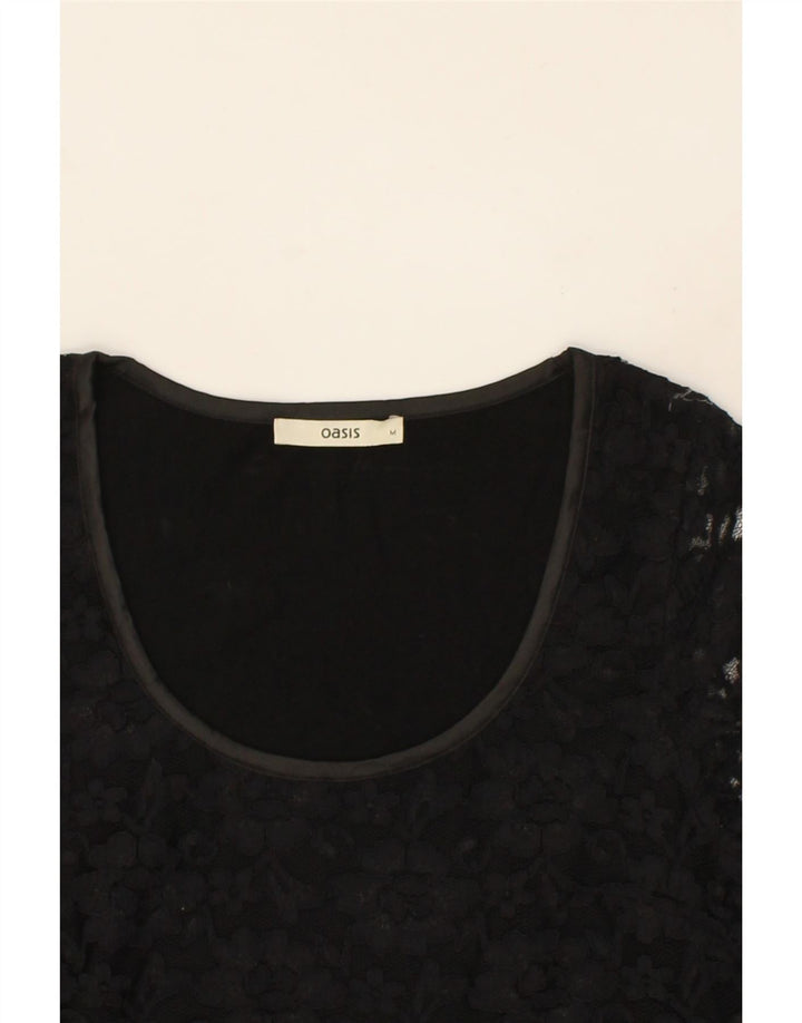 OASIS Womens Long Sleeve Basic Dress UK 12 Medium Black Floral Cotton Vintage Oasis and Second-Hand Oasis from Messina Hembry 