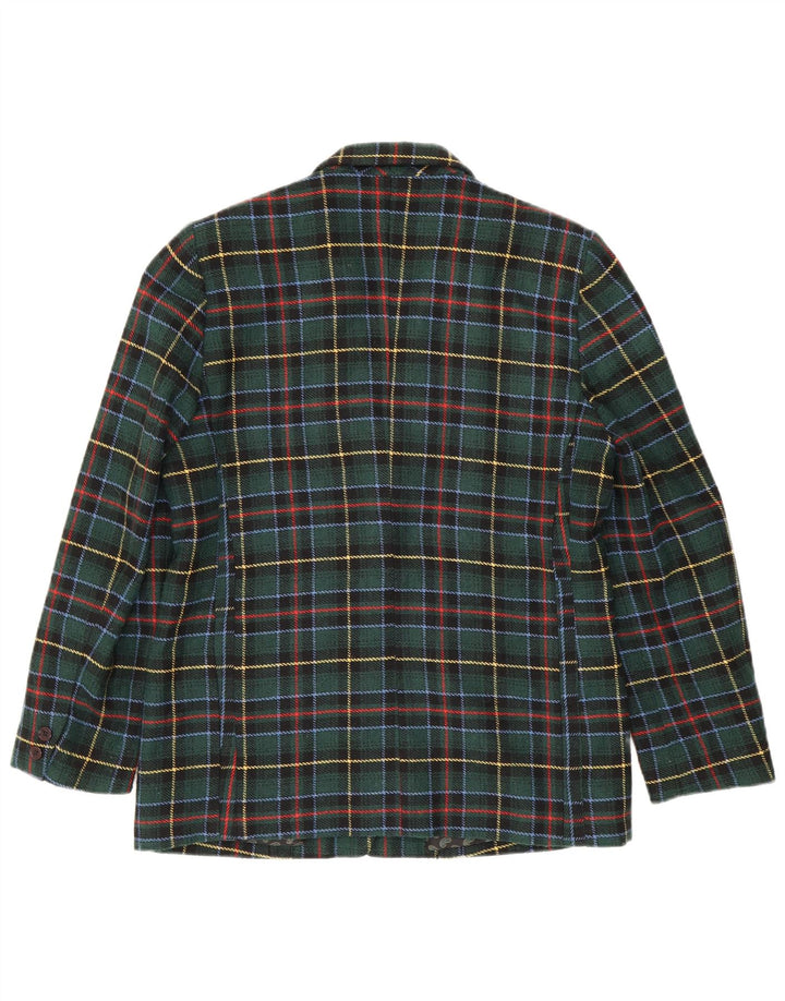Vintage damska marynarka zapinana na 3 guziki IT 48 XL, poliester w zieloną kratkę
