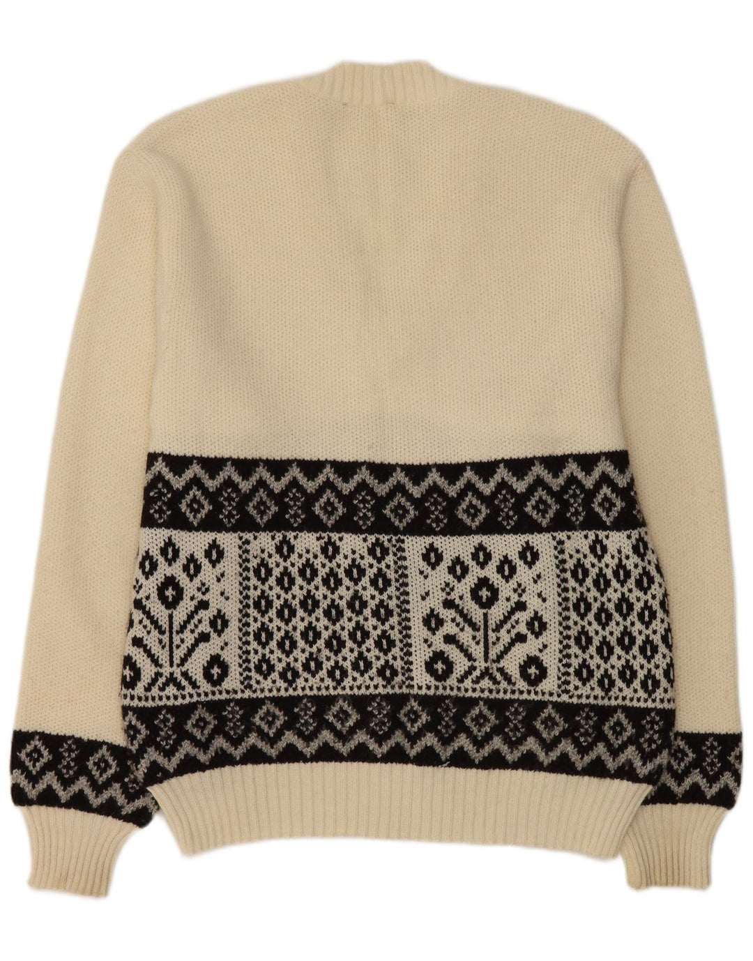 Vintage męski sweter z dekoltem w kształcie litery V, średnio biały, geometryczny