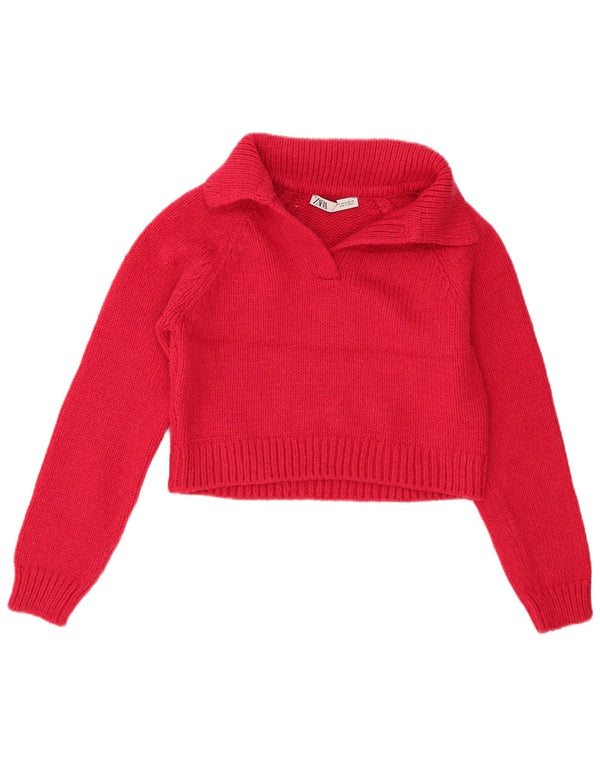 Damski sweter Zara Crop Polo UK 12 Średni czerwony akryl