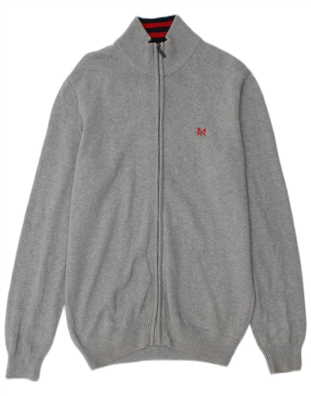 CREW CLOTHING Męski sweter rozpinany, średnioszary, bawełniany