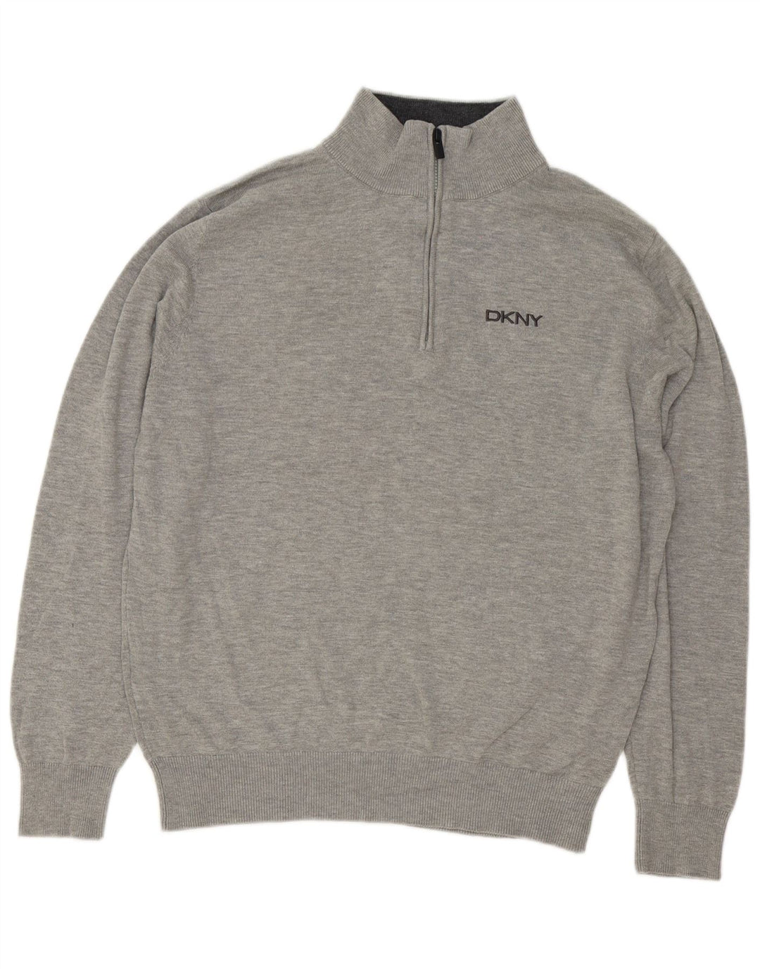 Dkny Męski sweter z zamkiem błyskawicznym, duży, szary, bawełniany w plamki