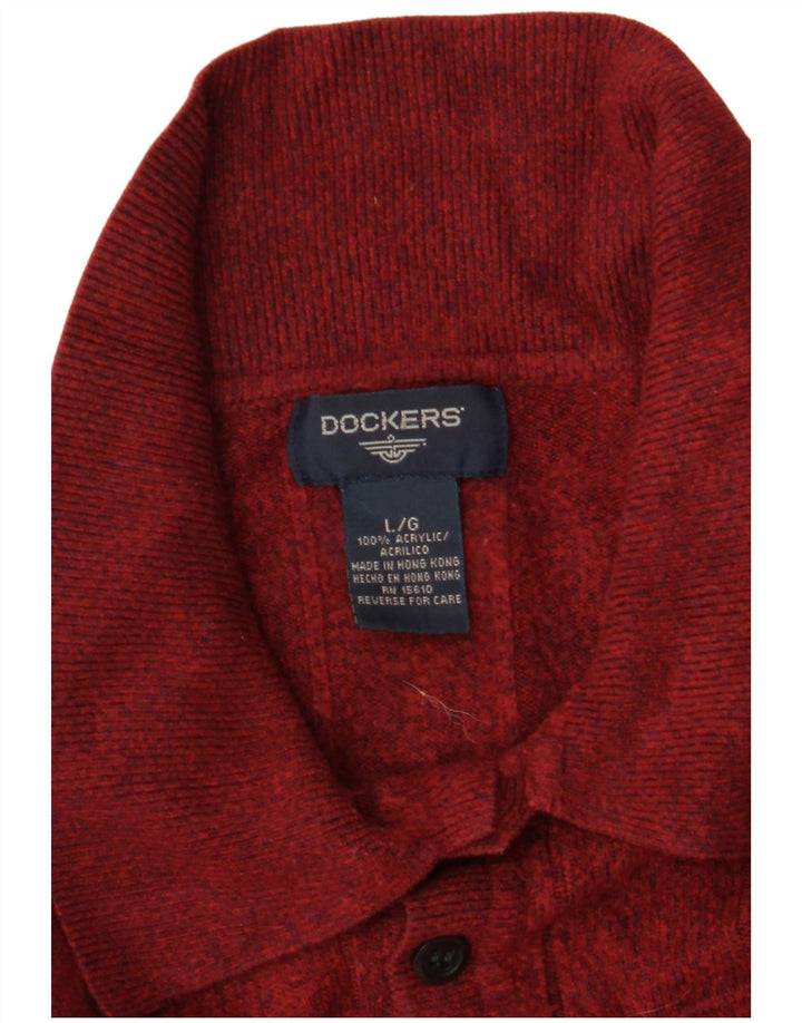 DOCKERS Męski sweter polo, duży, bordowy, akryl