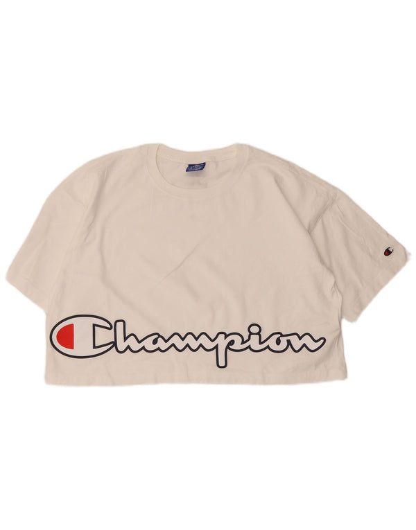 Damska koszulka Champion Crop Graphic Top UK 16, duża, biała bawełna