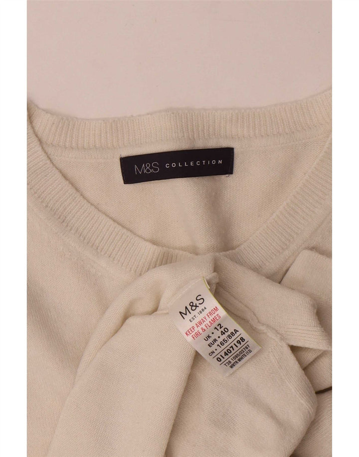 Marks & Spencer Damski sweter z okrągłym dekoltem UK 12 Średni biały akryl