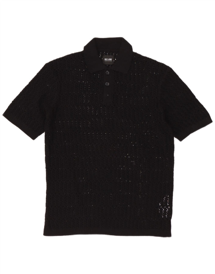 ONLY & SONS Męski sweter polo z krótkim rękawem, średniej wielkości, wykonany z czarnej bawełny