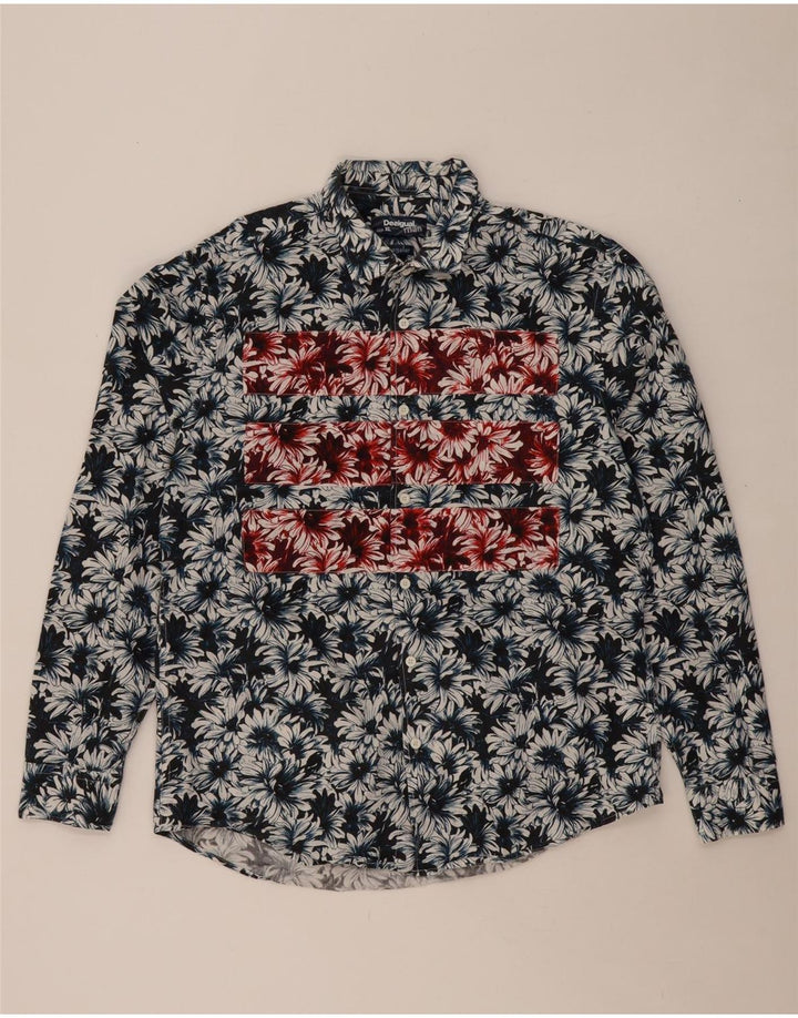 Koszula męska DESIGUAL XL, granatowa, bawełniana w kwiaty