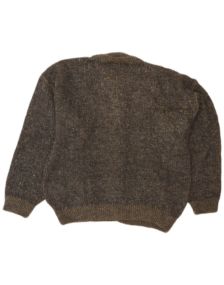 Męski sweter rozpinany o luźnym kroju VINTAGE IT 50, średni khaki, nakrapiany
