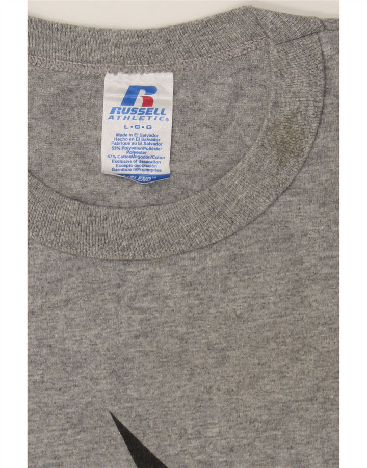 RUSSELL ATHLETIC Mens Graphic T-Shirt Top Large Grey Polyester Vintage Russell Athletic and Second-Hand Russell Athletic from Messina Hembry 