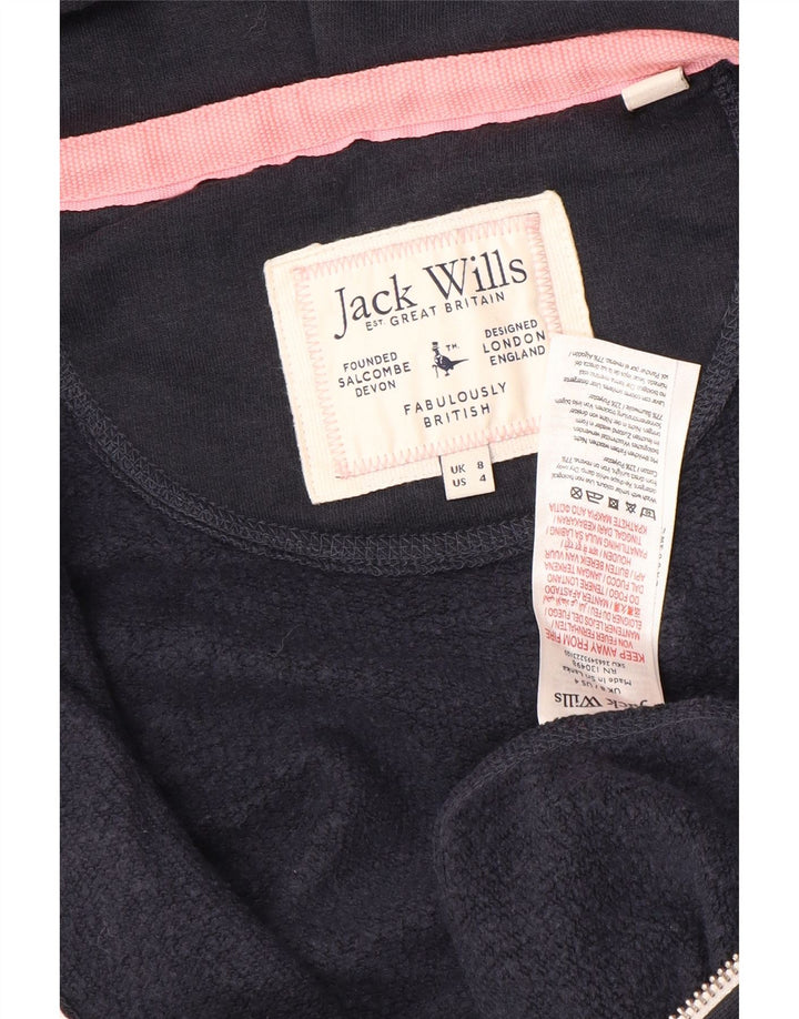 Damski sweter JACK WILLS z grafiką i zamkiem błyskawicznym, UK 8, mały, granatowy, bawełniany