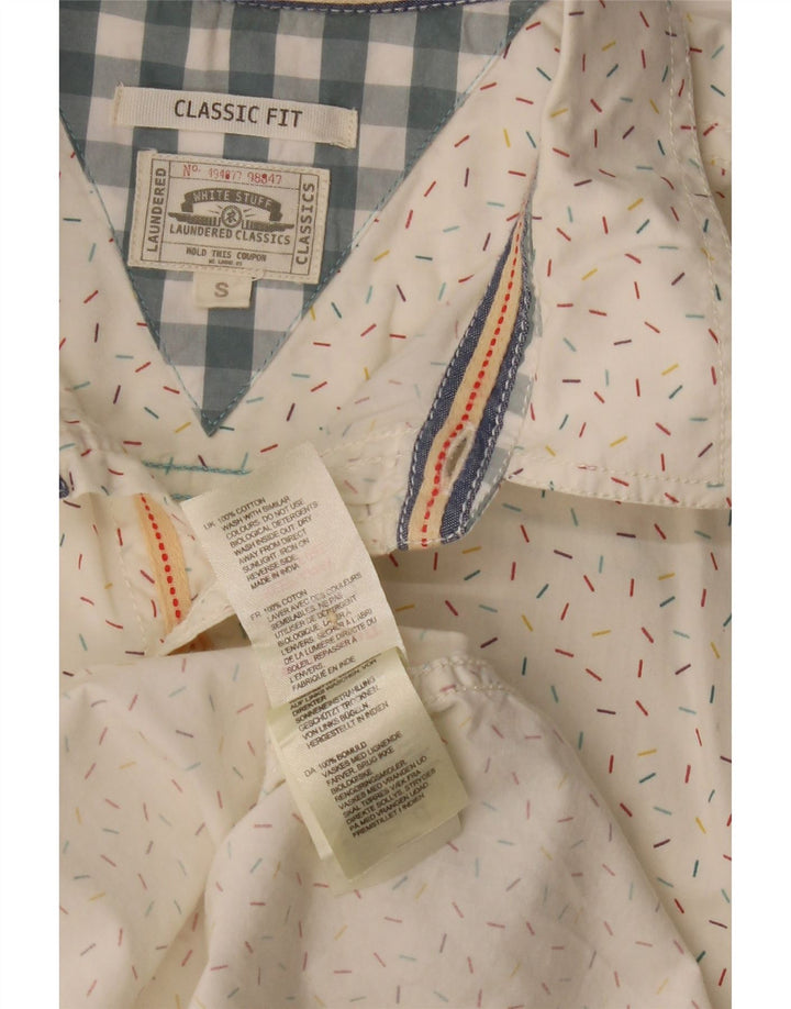 WHITE STUFF Męska koszula z krótkim rękawem o klasycznym kroju, mała, bawełniana w białe cętki