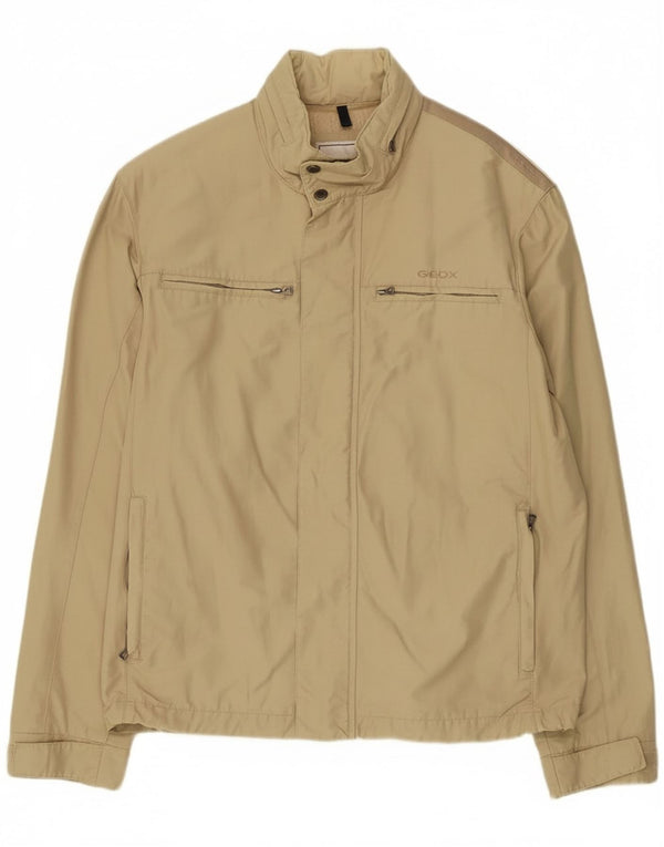 Męska kurtka przeciwdeszczowa Geox Respira z kapturem UK 40, duża, beżowa, bawełniana