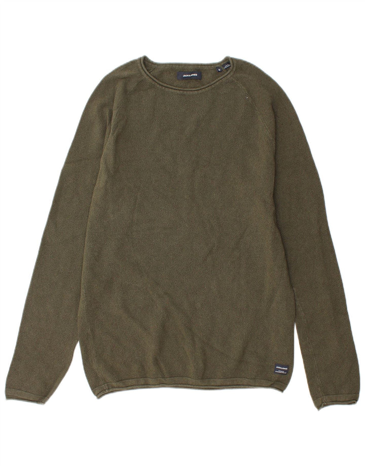 Męski sweter Jack & Jones z okrągłym dekoltem, średnio zielony, bawełniany