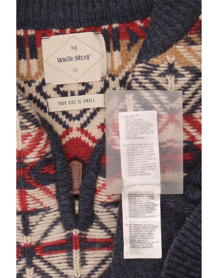 Męski sweter zapinany na zamek White Stuff, mały, granatowy Fair Isle
