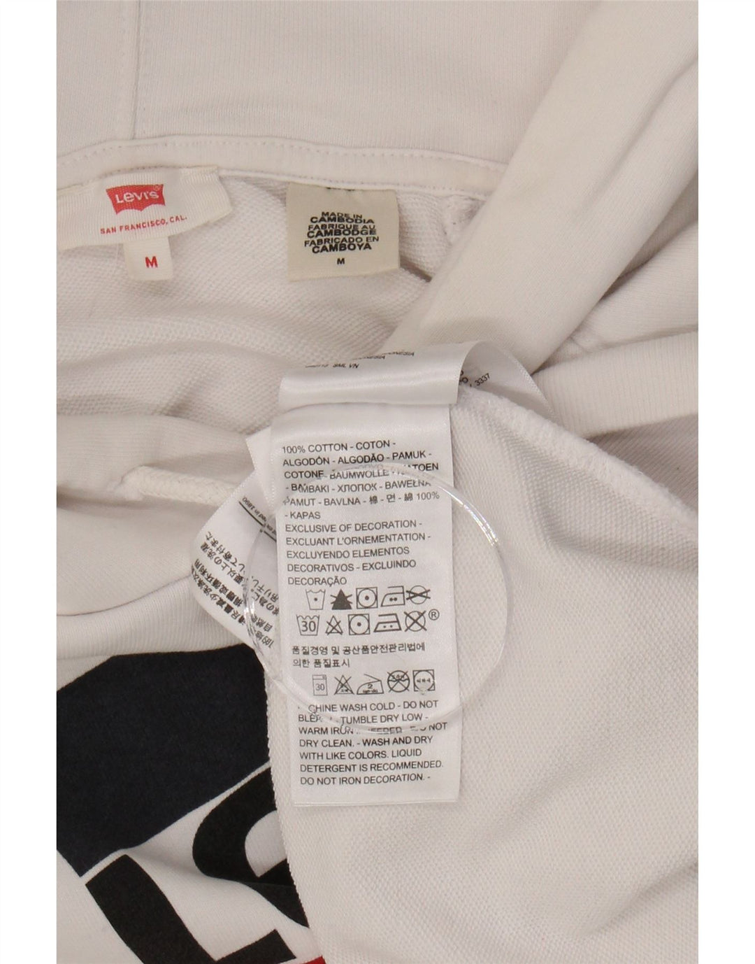 LEVI'S Mens Graphic Hoodie Jumper Medium White Cotton Vintage Levi's and Second-Hand Levi's from Messina Hembry 