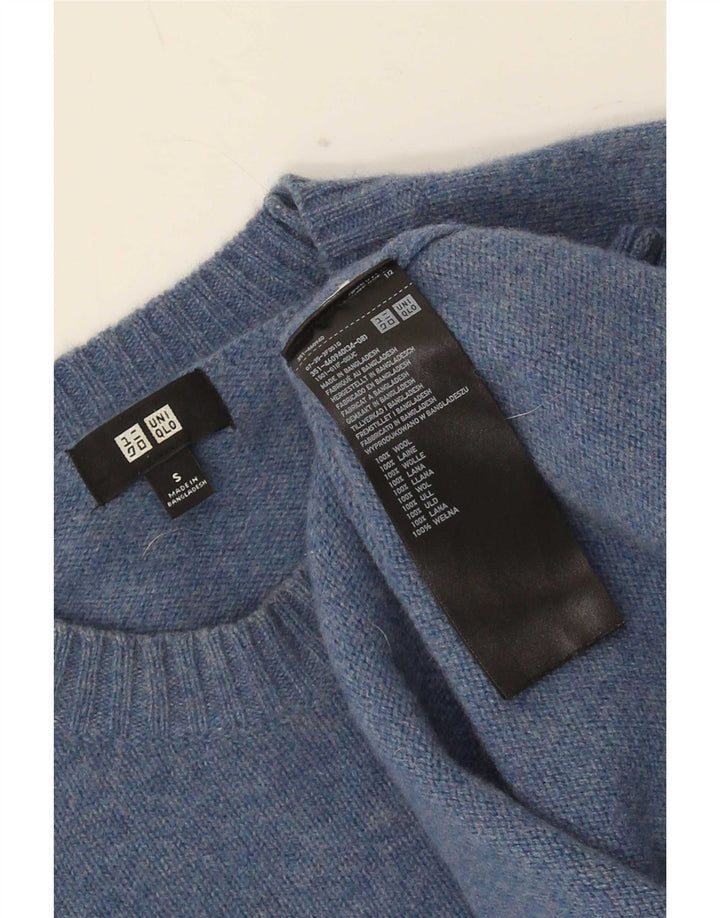 Męski sweter z okrągłym dekoltem Uniqlo, mały, niebieski, wełniany