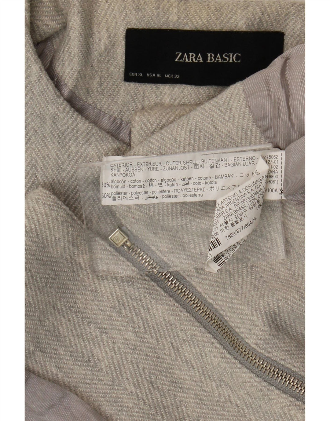 Damska marynarka Zara z pełnym zamkiem, UK 18 XL, szara, bawełniana w jodełkę