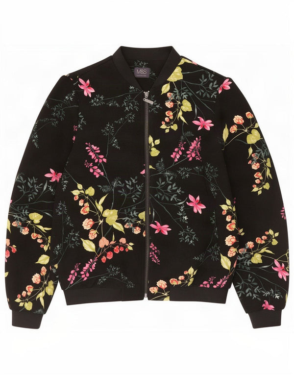 Marks & Spencer Damska kurtka bomberka oversize UK 10, mała, czarna, w kwiaty