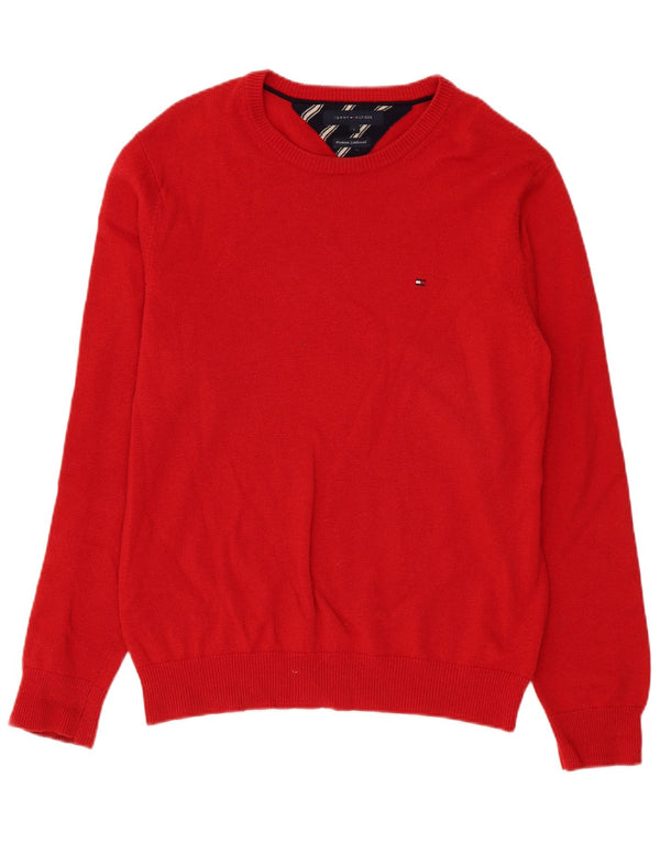 Męski sweter Tommy Hilfiger z dekoltem w łódkę, duży, czerwony, z owczej wełny