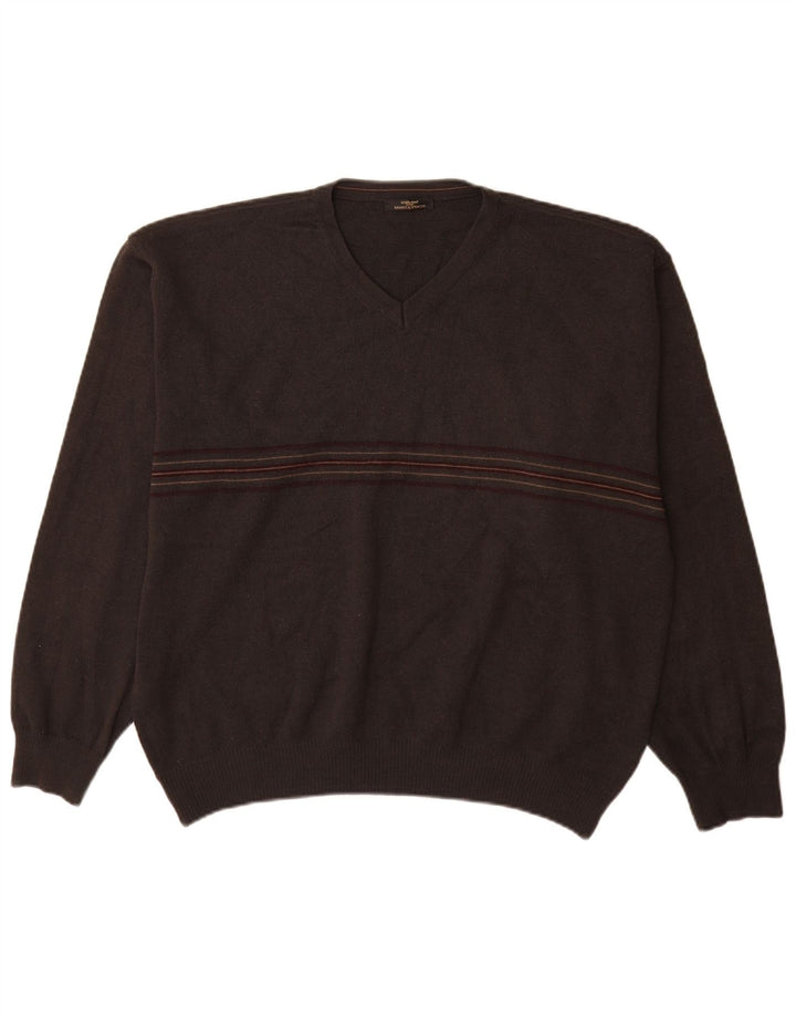 Męski sweter St Michael z dekoltem w kształcie litery V, XL, szary, akrylowy w paski