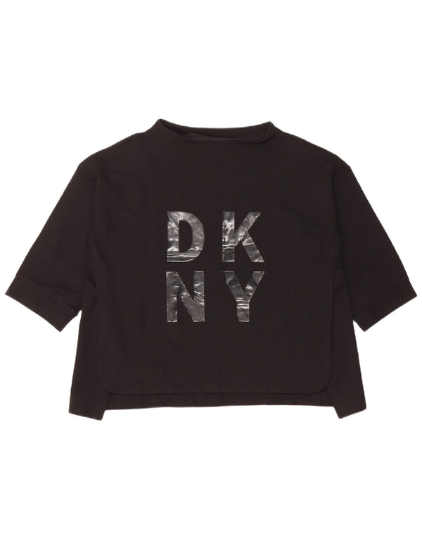 Dkny Womens Graphic Top 3/4 Sleeve UK 16 Large Black Rayon