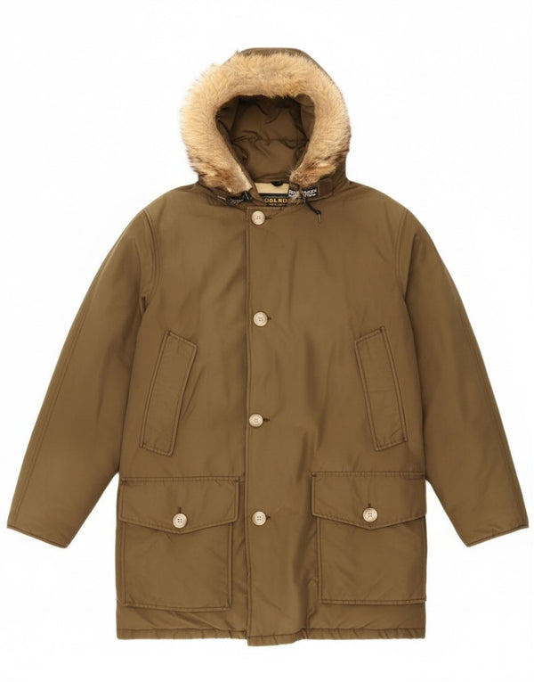 Męski ocieplany płaszcz z kapturem Woolrich UK 36 Small Khaki