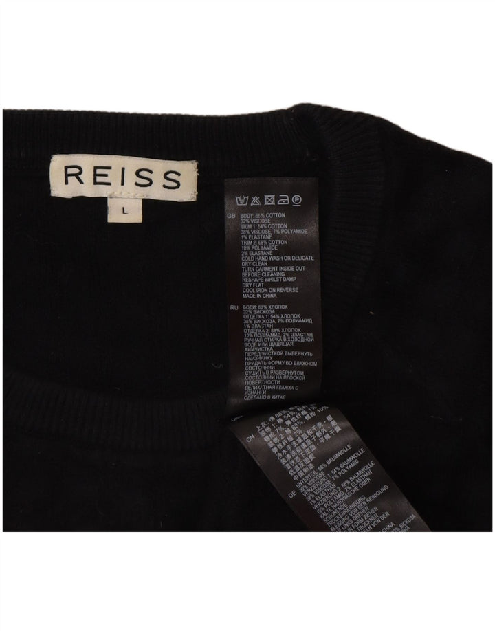 Męski sweter z wycięciem pod szyją Reiss, duży, czarny, bawełniany